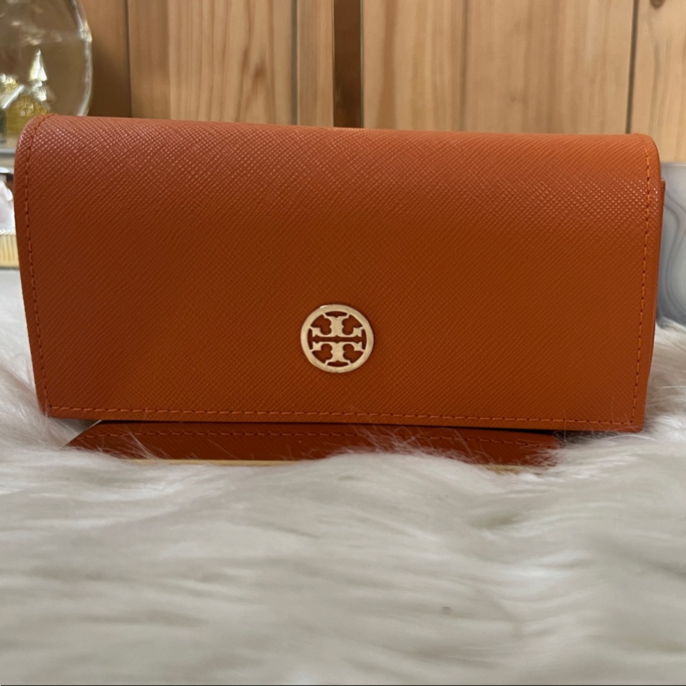 Tory Burch- Orange Saffiano Leather Sunglass Case with Gold Logo- CASE ONLY